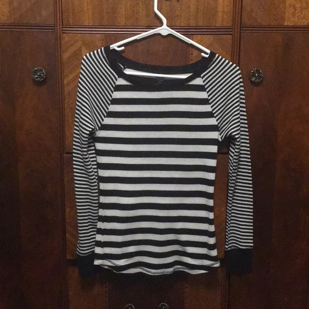 Black and white striped long sleeved shirt